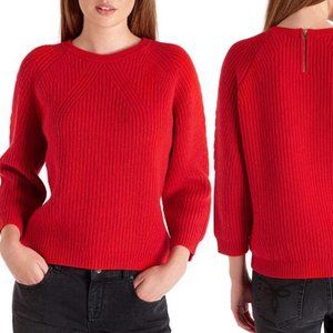 Ted Baker Red Odeda Ribbed Chunky Sweater 3/4 sleeve and Zip-up Back